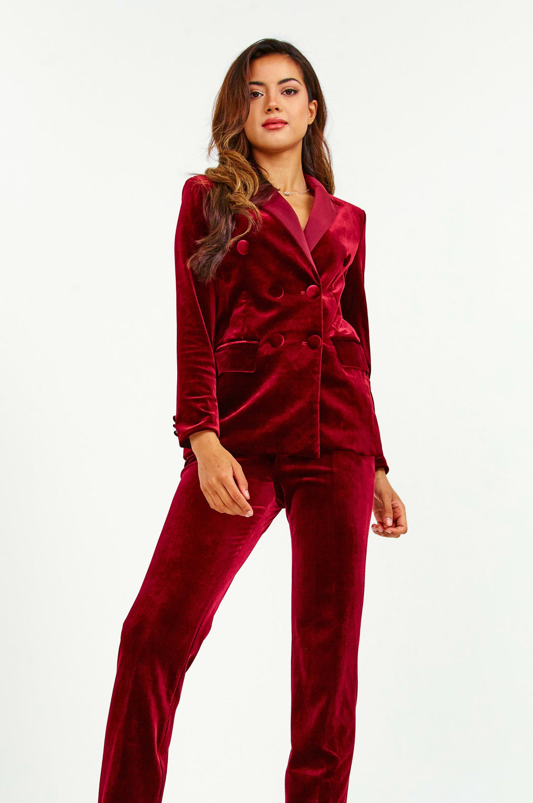 Evara - Blood Red Velvet 2 Piece Blazer Trousers Suit
