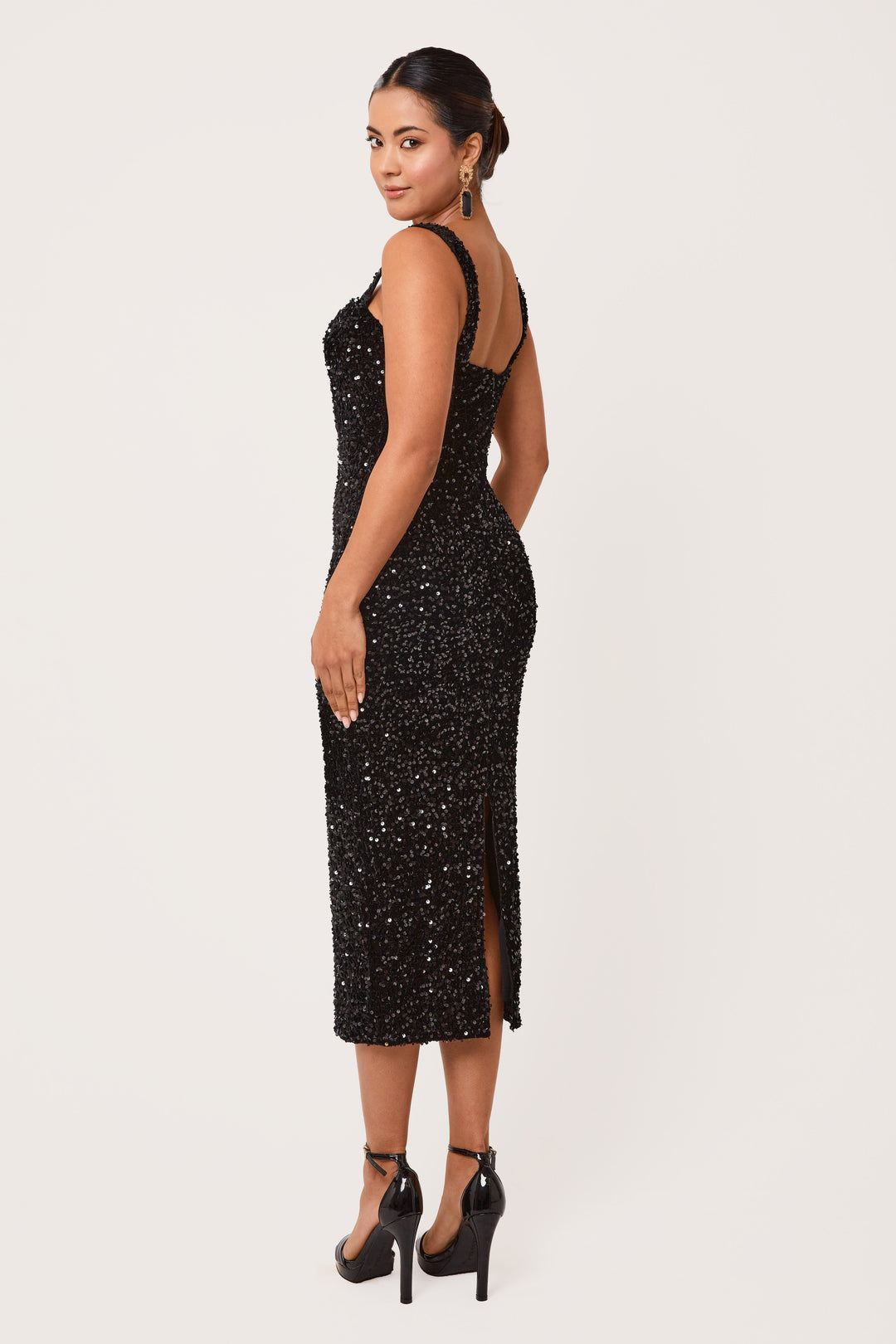 Elis - Black Sequin Midi Dress