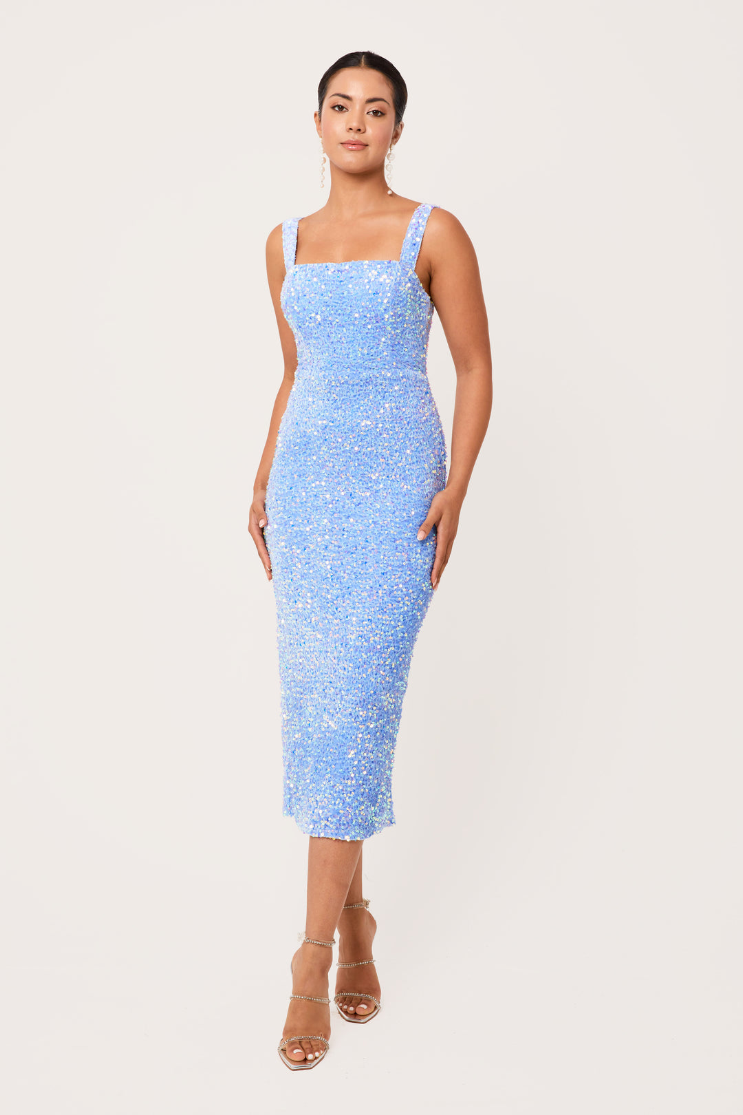 Mavi - Sky Blue Sequin Midi Dress