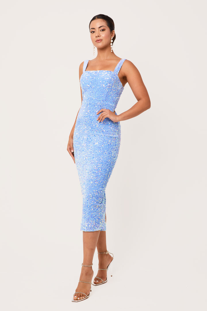 Mavi - Sky Blue Sequin Midi Dress