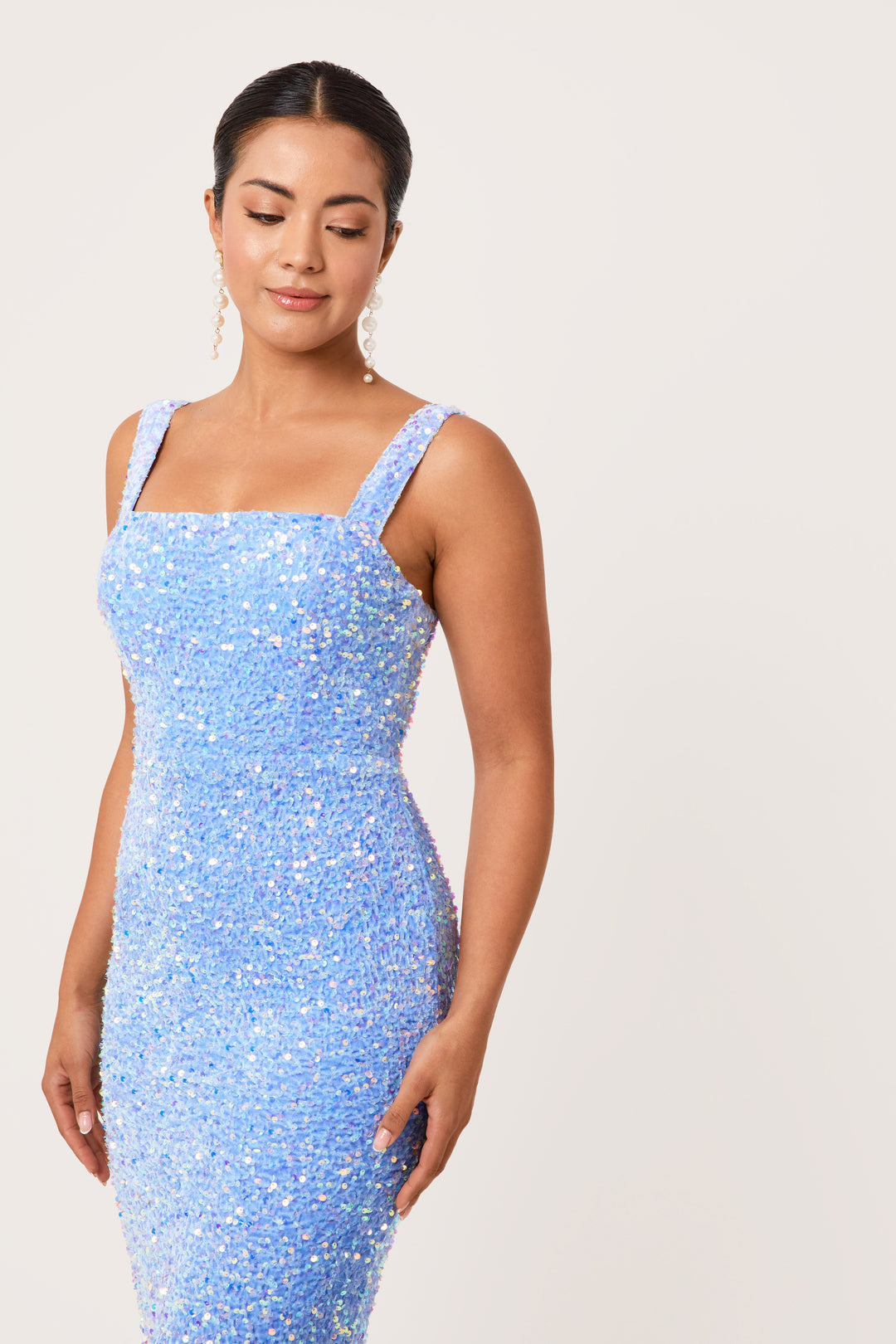 Mavi - Sky Blue Sequin Midi Dress
