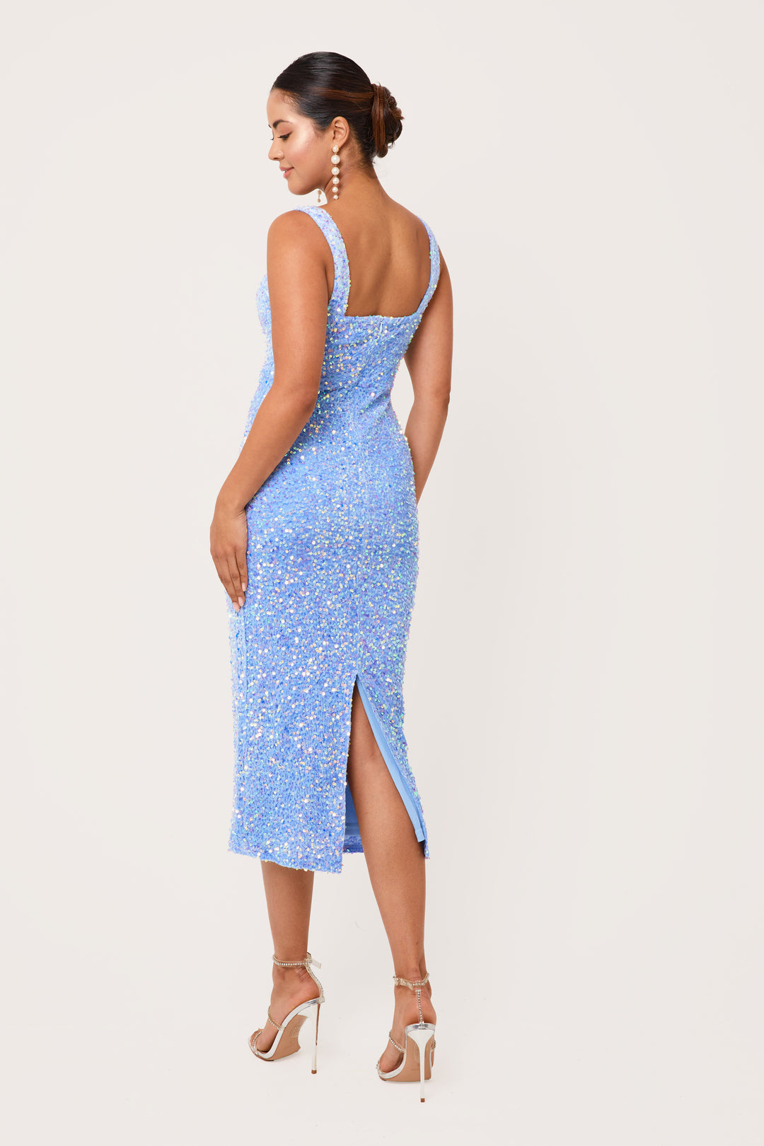 Mavi - Sky Blue Sequin Midi Dress