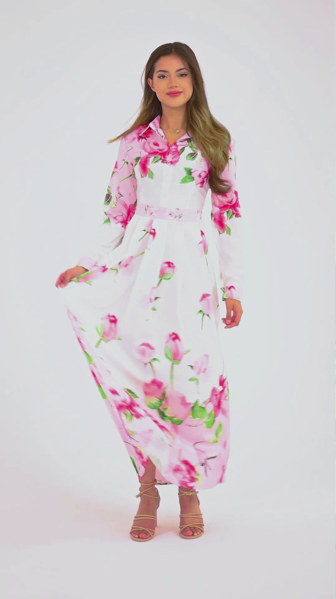 Pink Rose Floral Long Dress