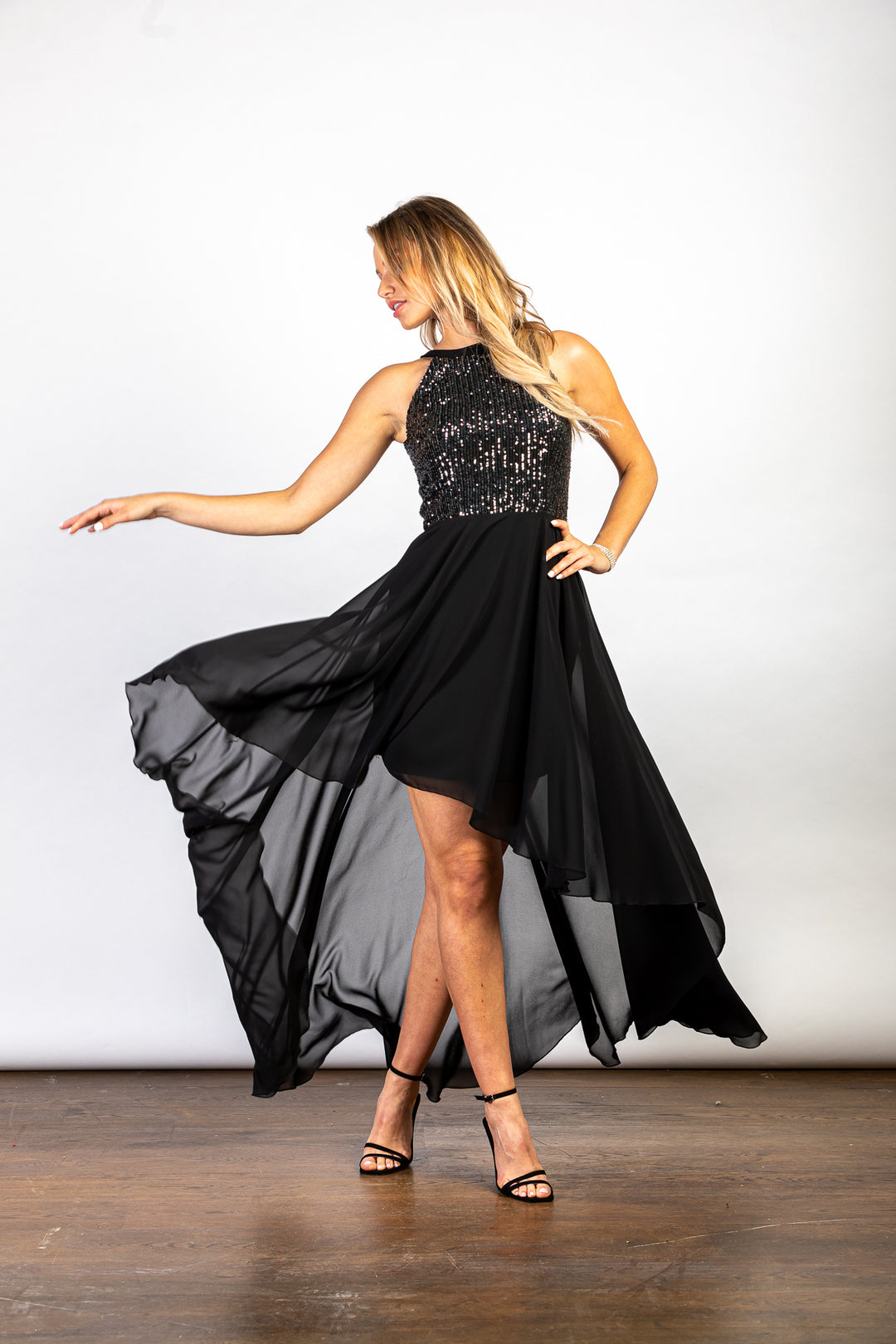 LuvForever Black Halterneck Sequin Asymmetric Dress - View 1