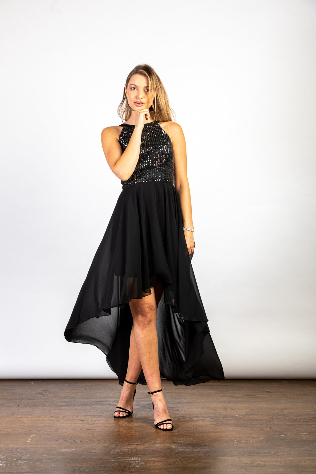 LuvForever Black Halterneck Sequin Asymmetric Dress - View 3