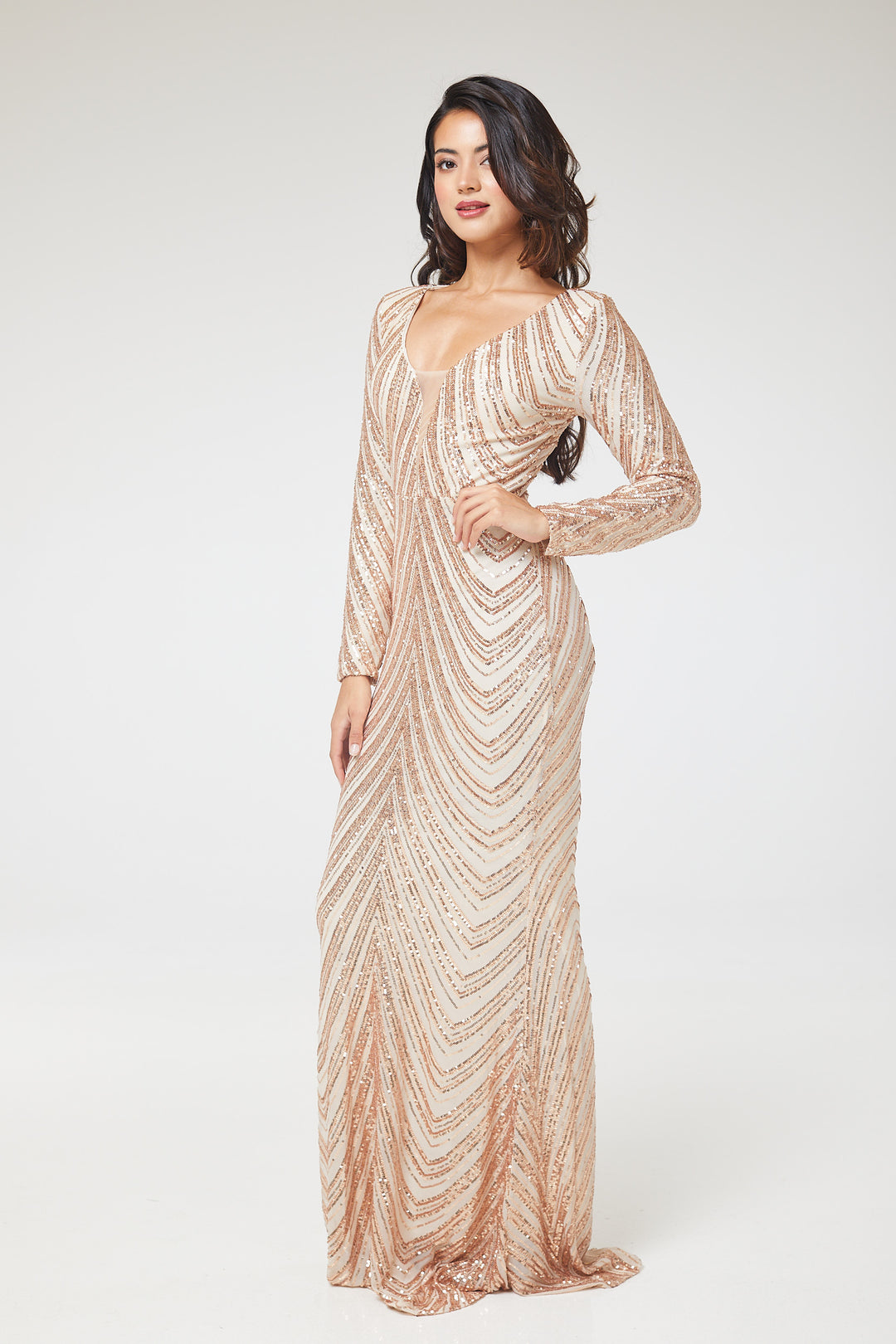 Gold Long Sleeve Sequin Maxi Dress