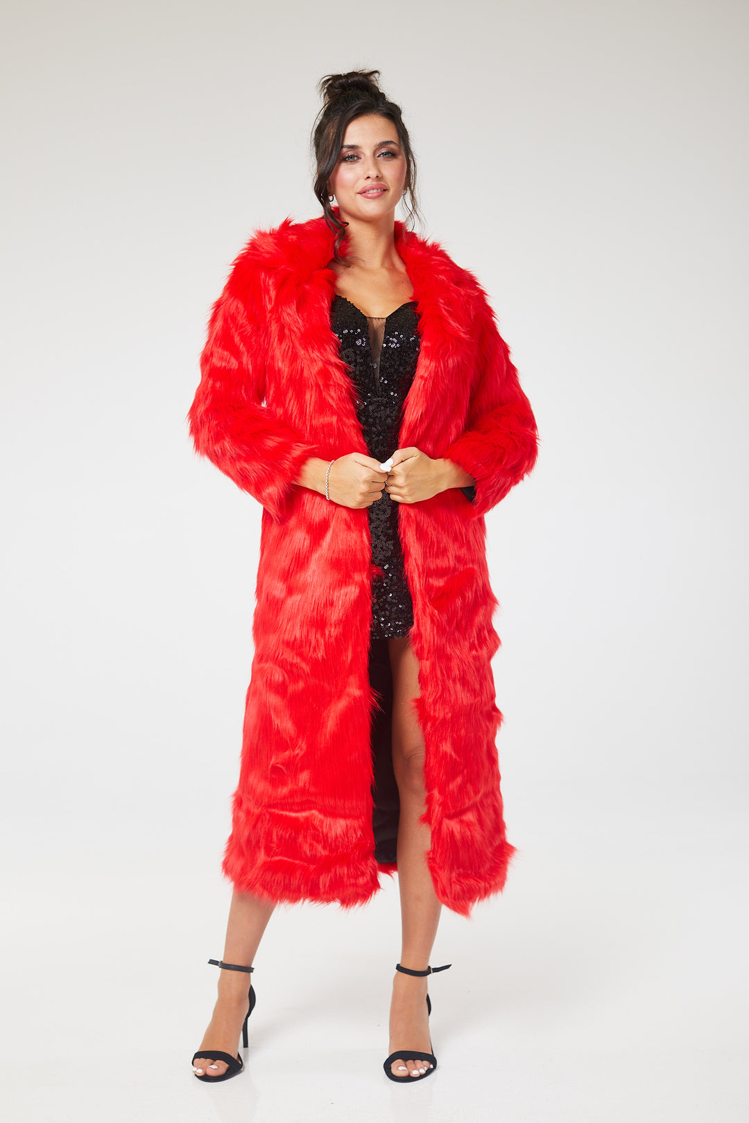 Red Faux Fur Long Coat