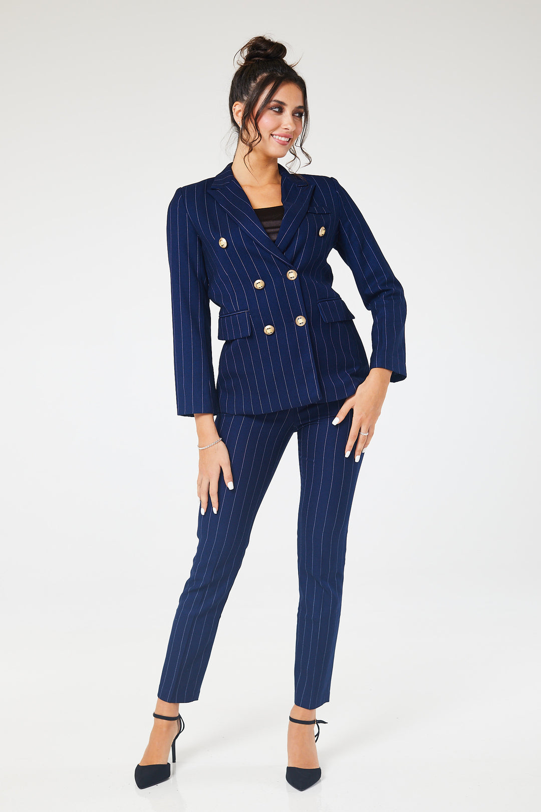Navy Pinstriped Double Breasted 2-Piece Suit