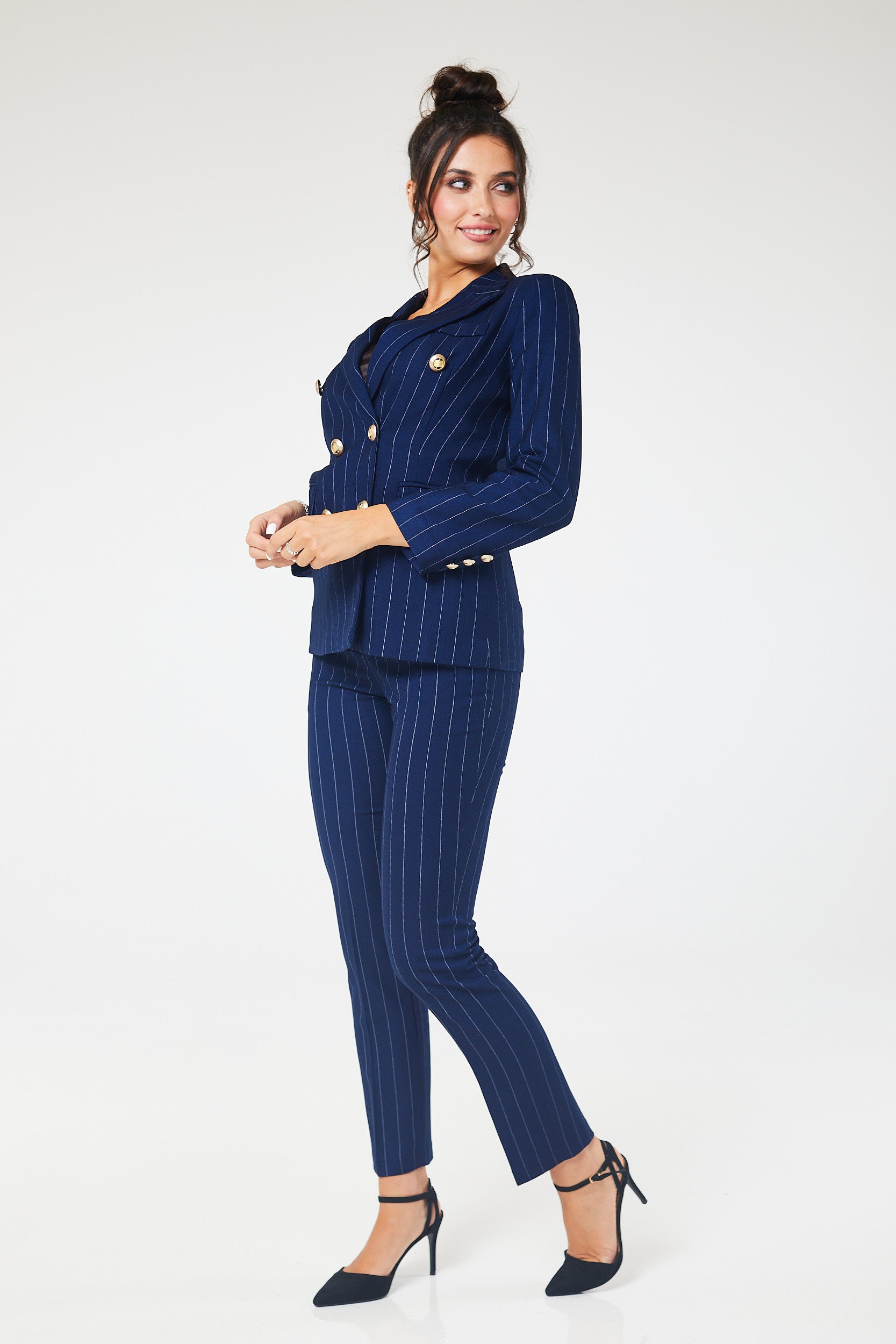 Ladies navy pinstripe sales suit