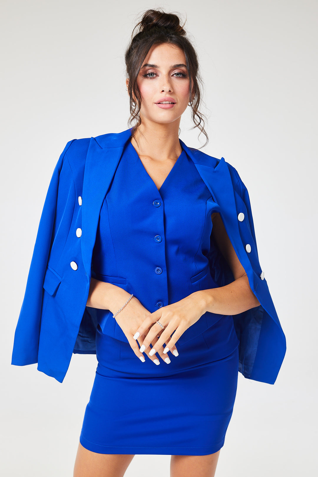 Cobalt Blue 4-Piece Trouser Skirt Suit