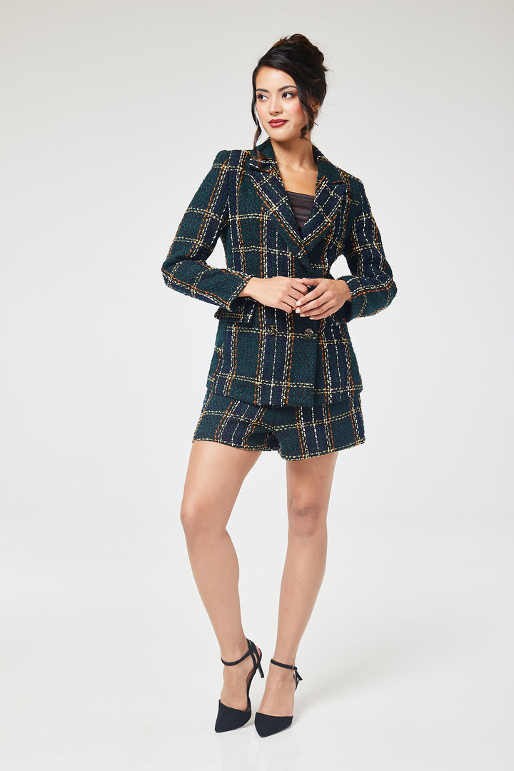 Green Check Tweed Short Pant Suit