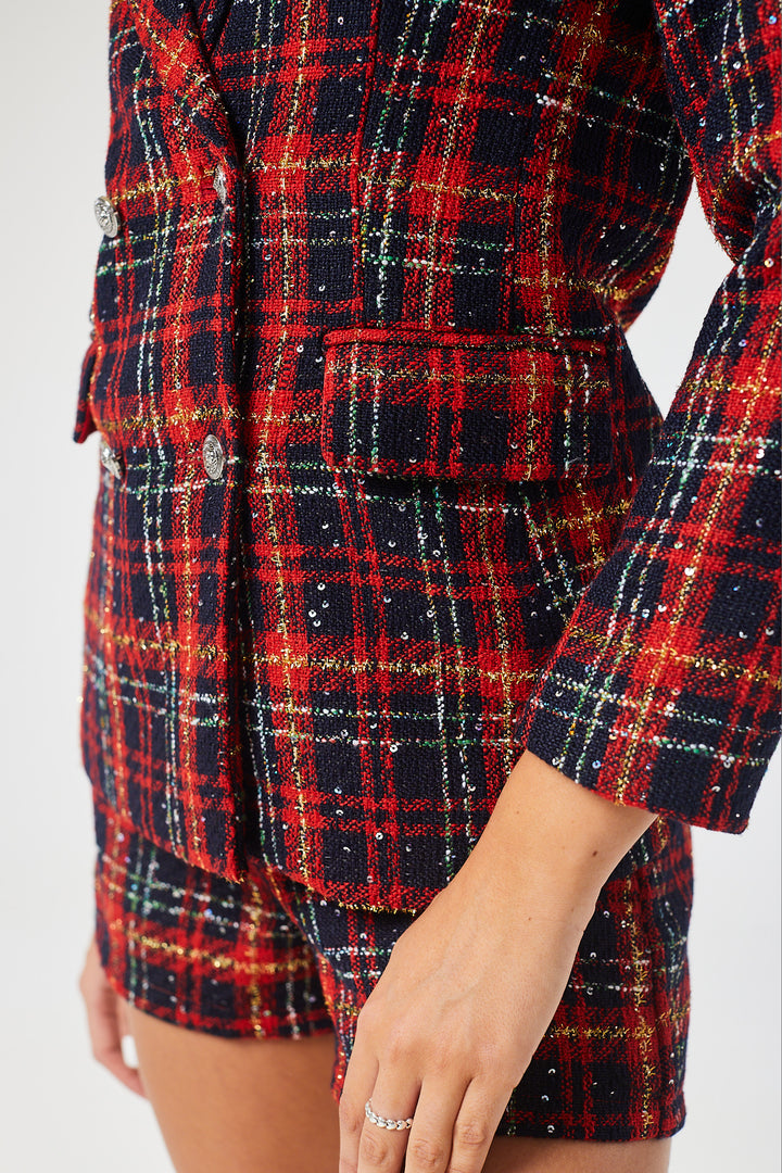 Red Check Tweed Short Pant Suit
