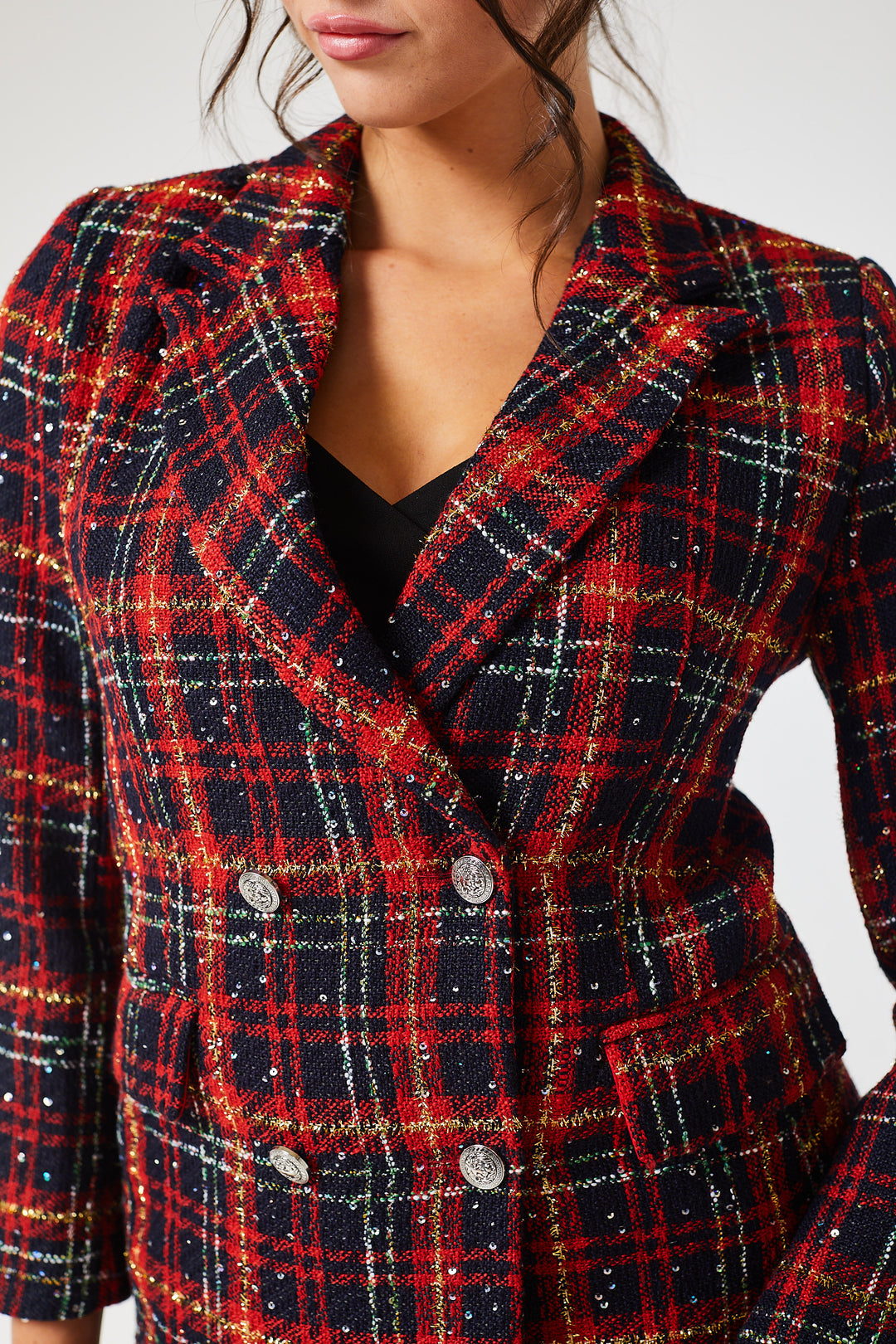 Red Check Tweed Short Pant Suit