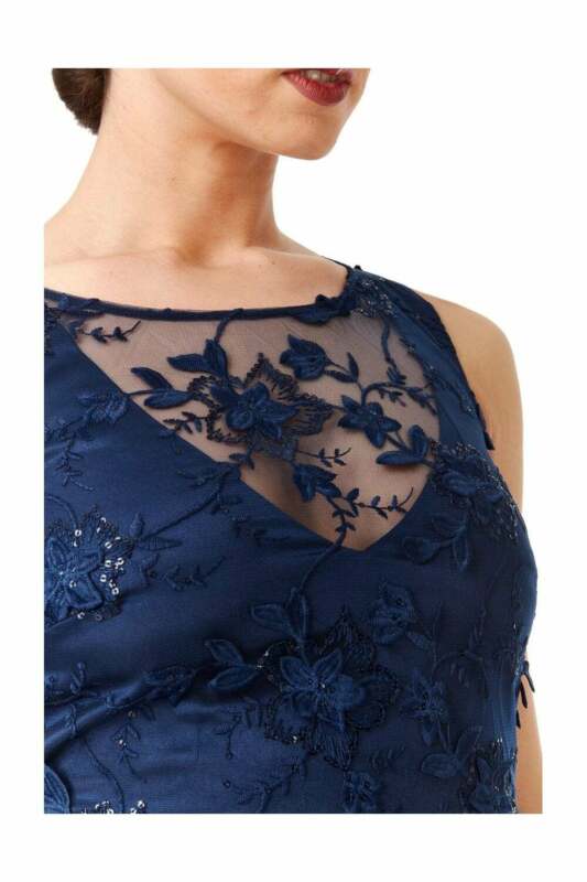 Blue Floral Lace Asymmetric Maxi Dress - Bust View
