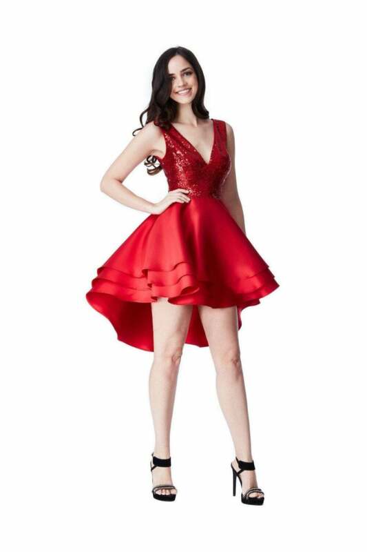 Red Multilayered Mini Dress with sequin detailing