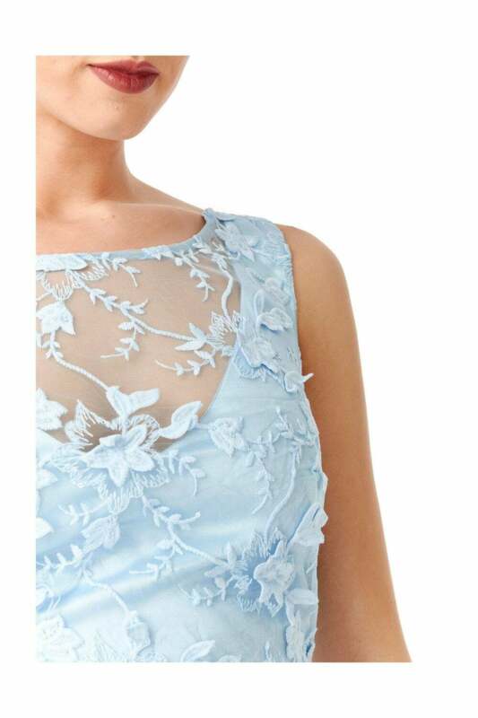 Light Blue Floral Lace Asymmetric Maxi Dress - Bust View