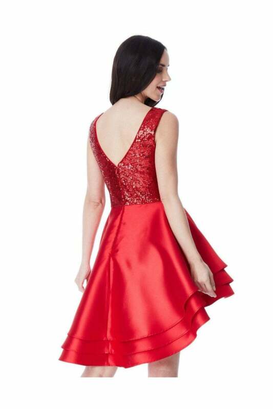 Red Multilayered Mini Dress with sequin detailing - Rear View