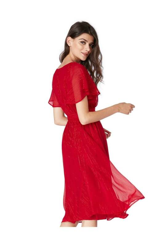 Red Flutter Sleeve Midi Dress
