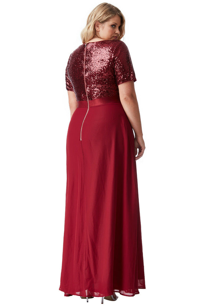 Plus Size Sequin Chiffon Short Sleeved Maxi Dress - Back View