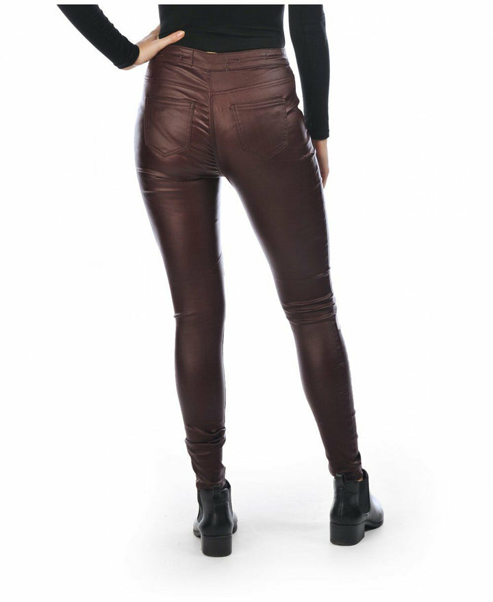 Plum High Waisted Leather Look Skinny Jeans - Back View