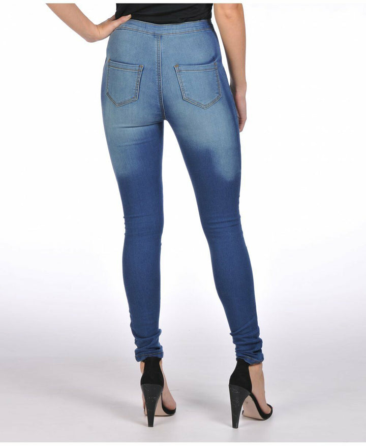 High Waisted Blue Skinny Jeggings Jeans Trousers Size (6-14)