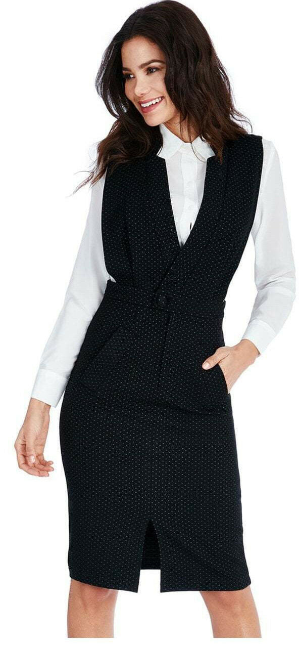 Sleeveless Formal Workwear Midi Dress - Dotted Finish Front View