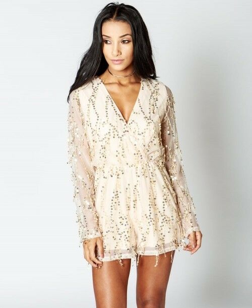 Sequin Fringed Wrap Front Playsuit