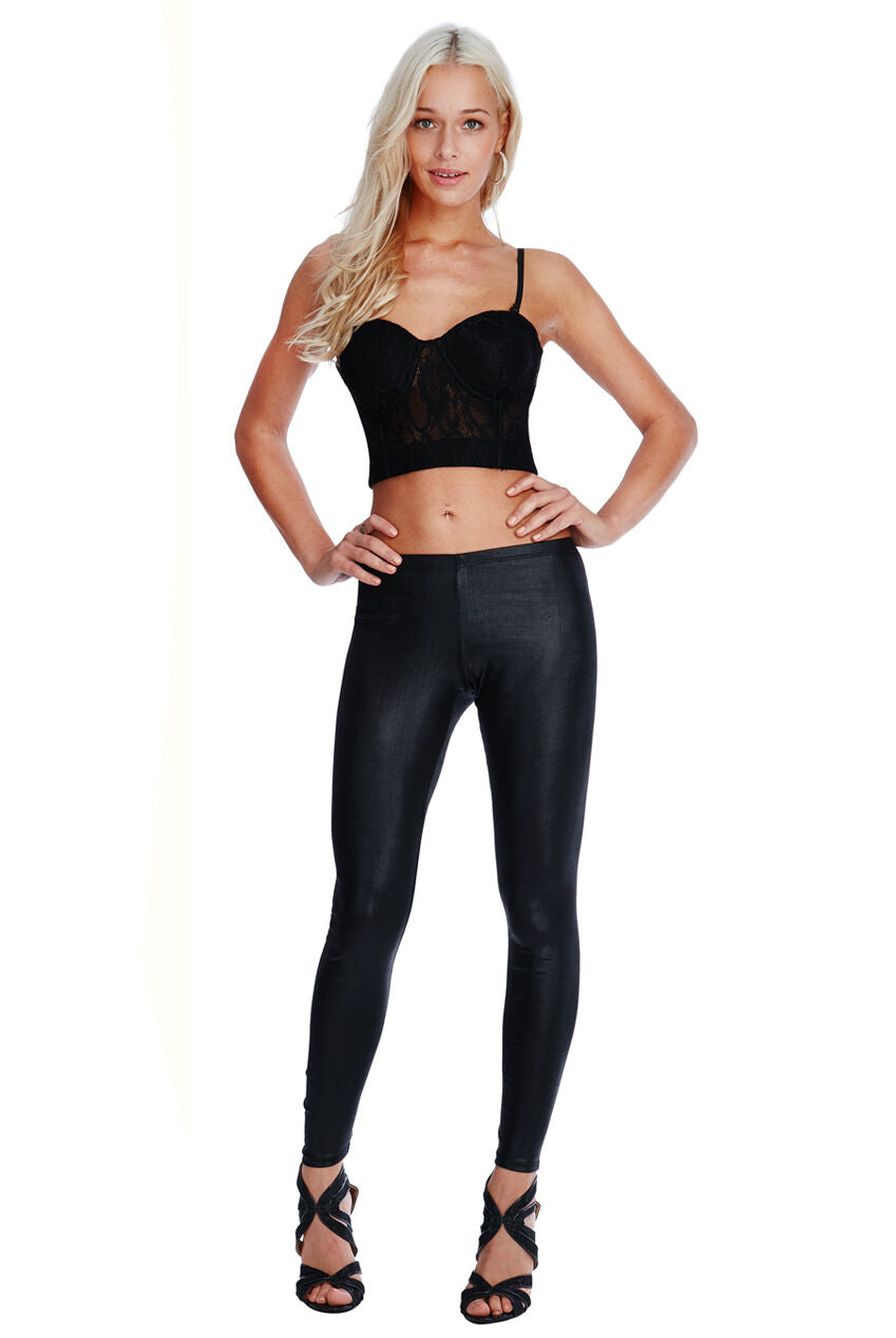 Skinny Leather Look Leggings paired with a black crop top.
