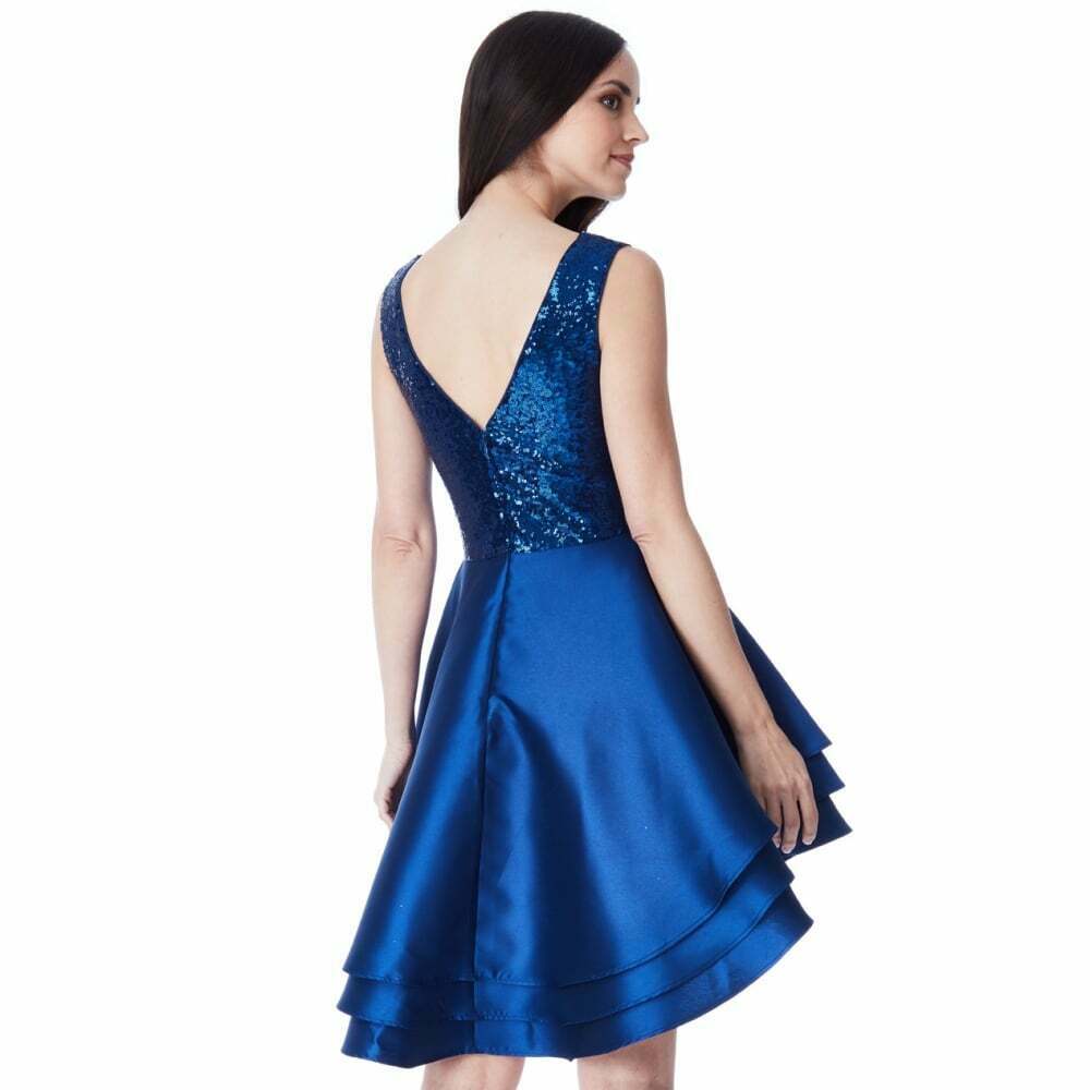 Blue Multilayered Mini Dress with sequin detailing - Rear view