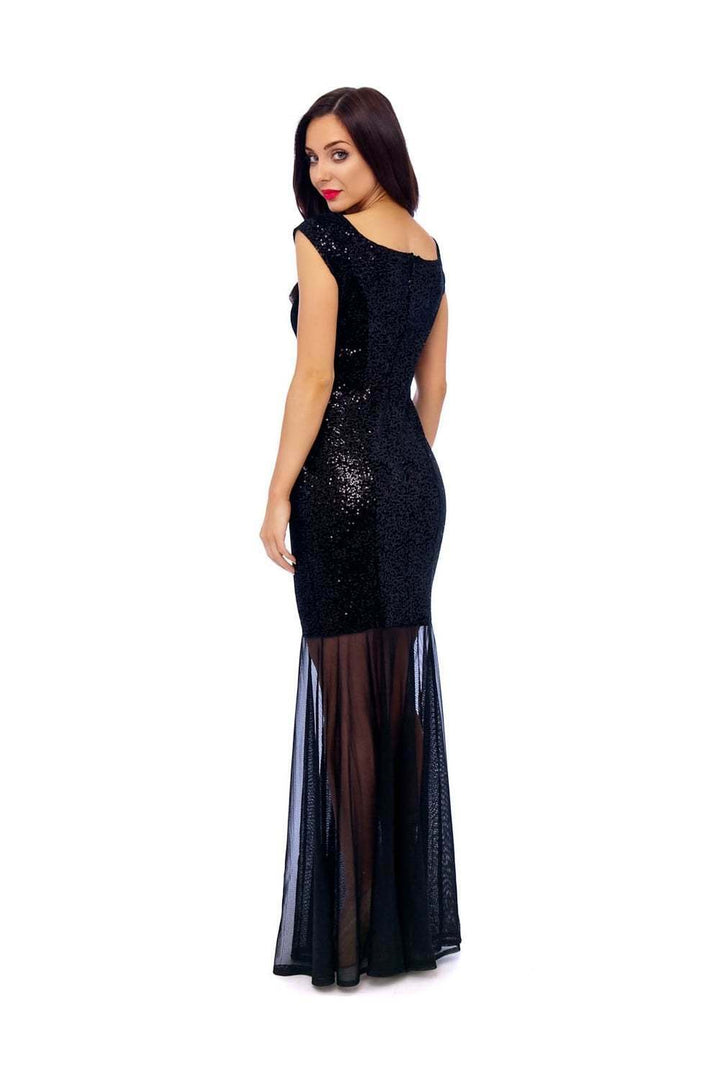 Velour Sequin Embellished Maxi Dress in Black - Back View