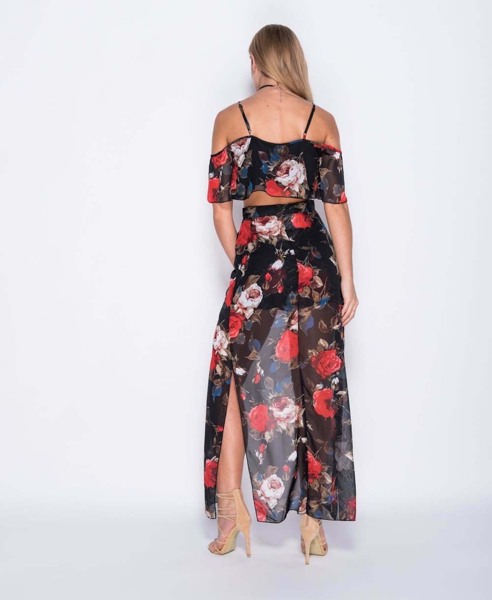 Floral Printed Co-ord Set in Black - Rear View