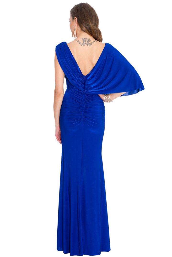 Blue Grecian Drape Maxi Dress