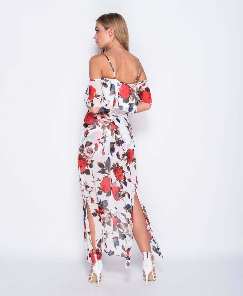 Floral Printed Co-ord Set in White - Rear View