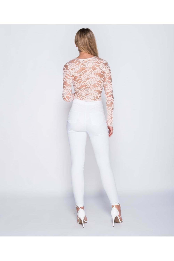 Flower Patch Embroidered Lace Long Sleeve Bodysuit