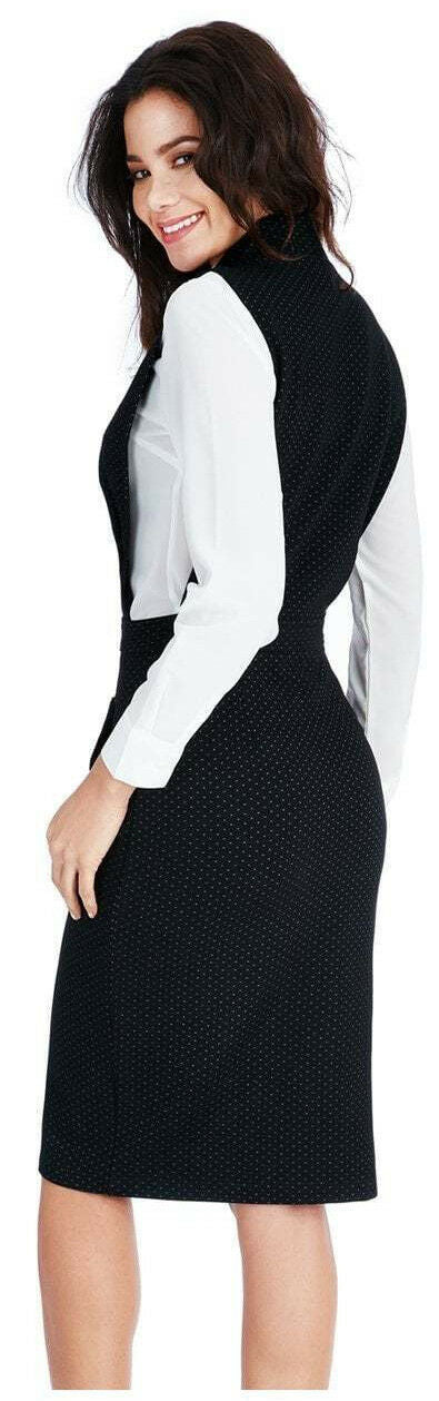 Sleeveless Formal Workwear Midi Dress - Dotted Finish Back View