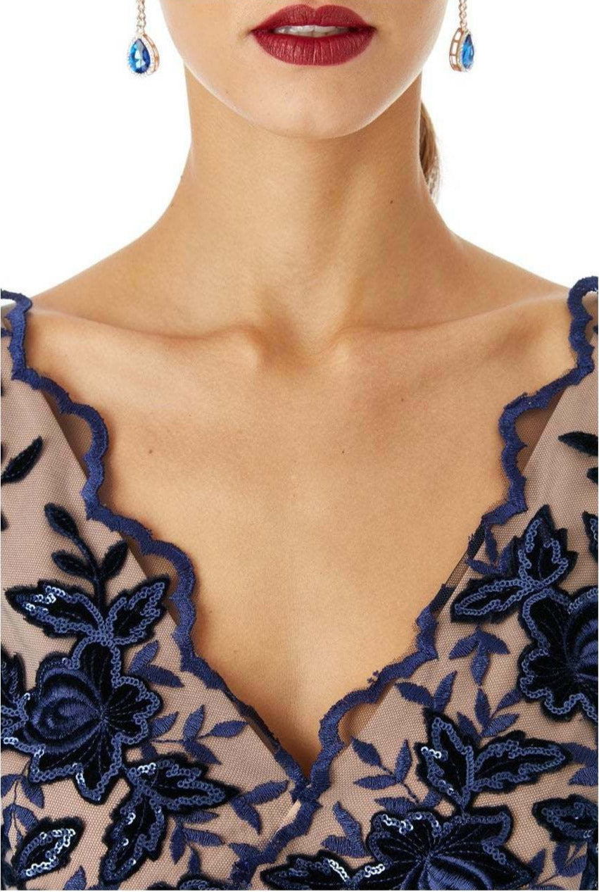 Embroidered V-Neck Split Maxi Dress - Close View