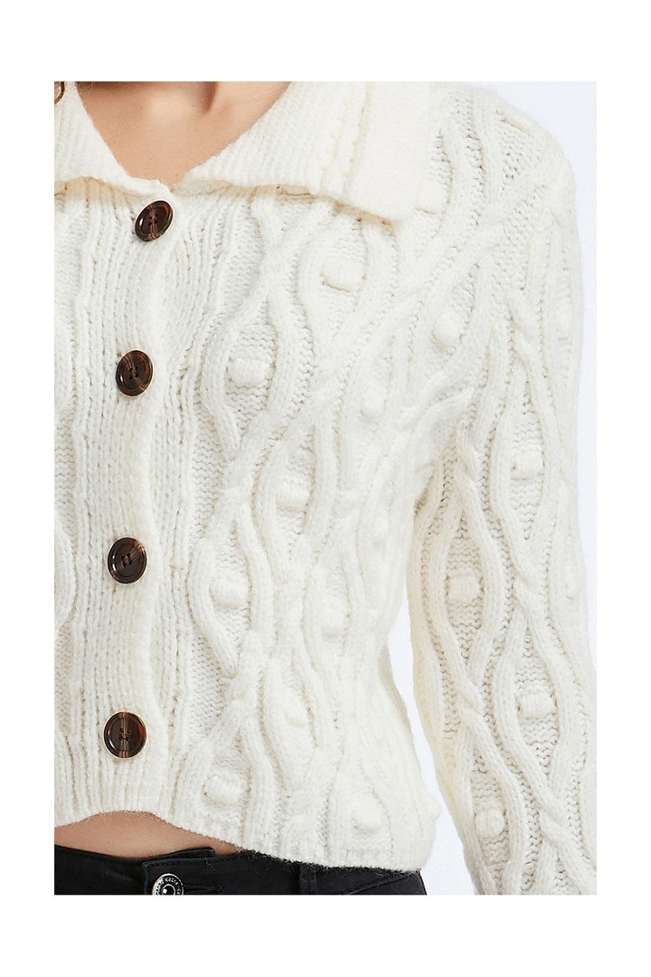 White Long Sleeve Gilet Sweater - Close Up View