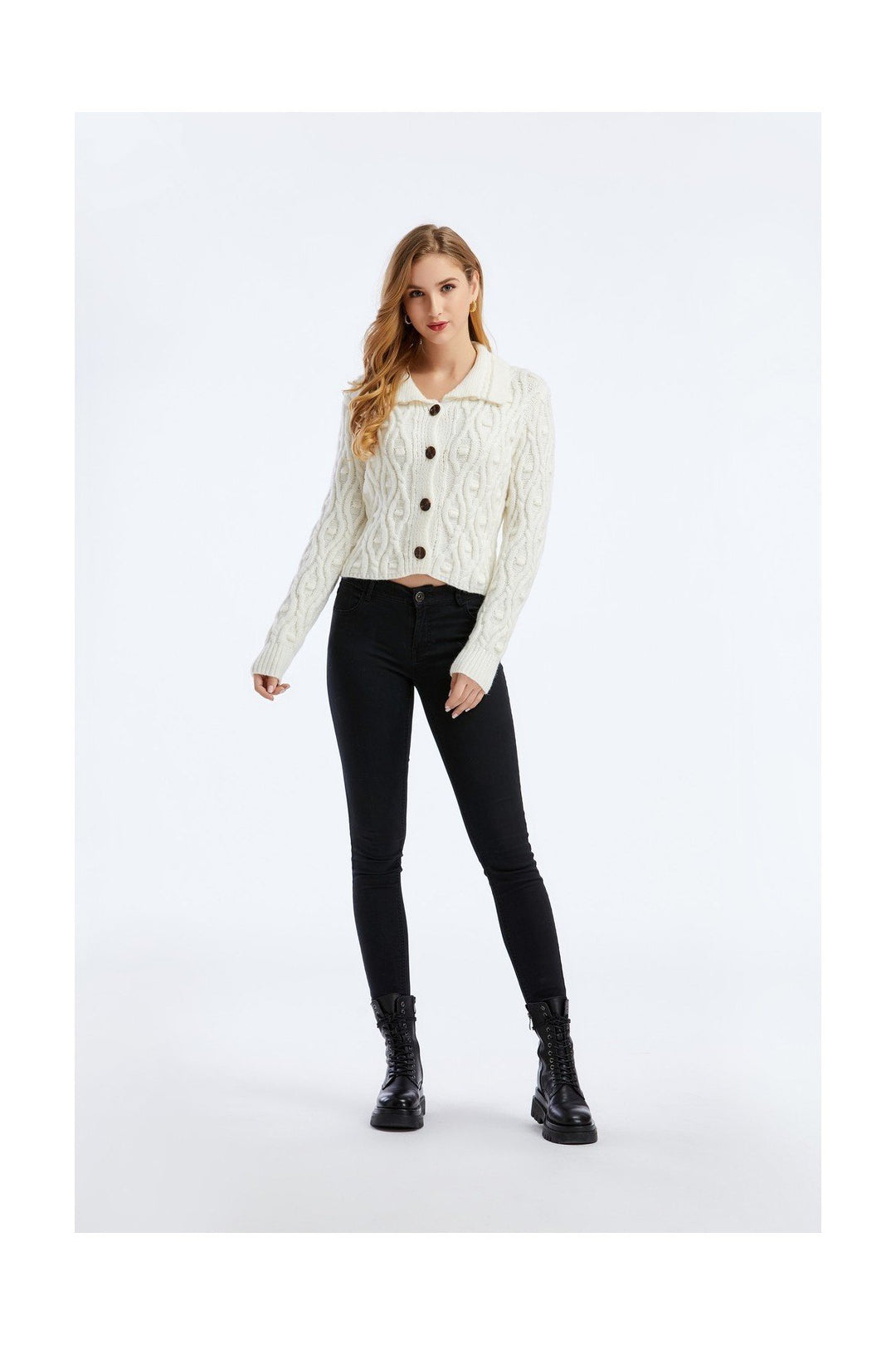 White Long Sleeve Gilet Sweater - Full Front View