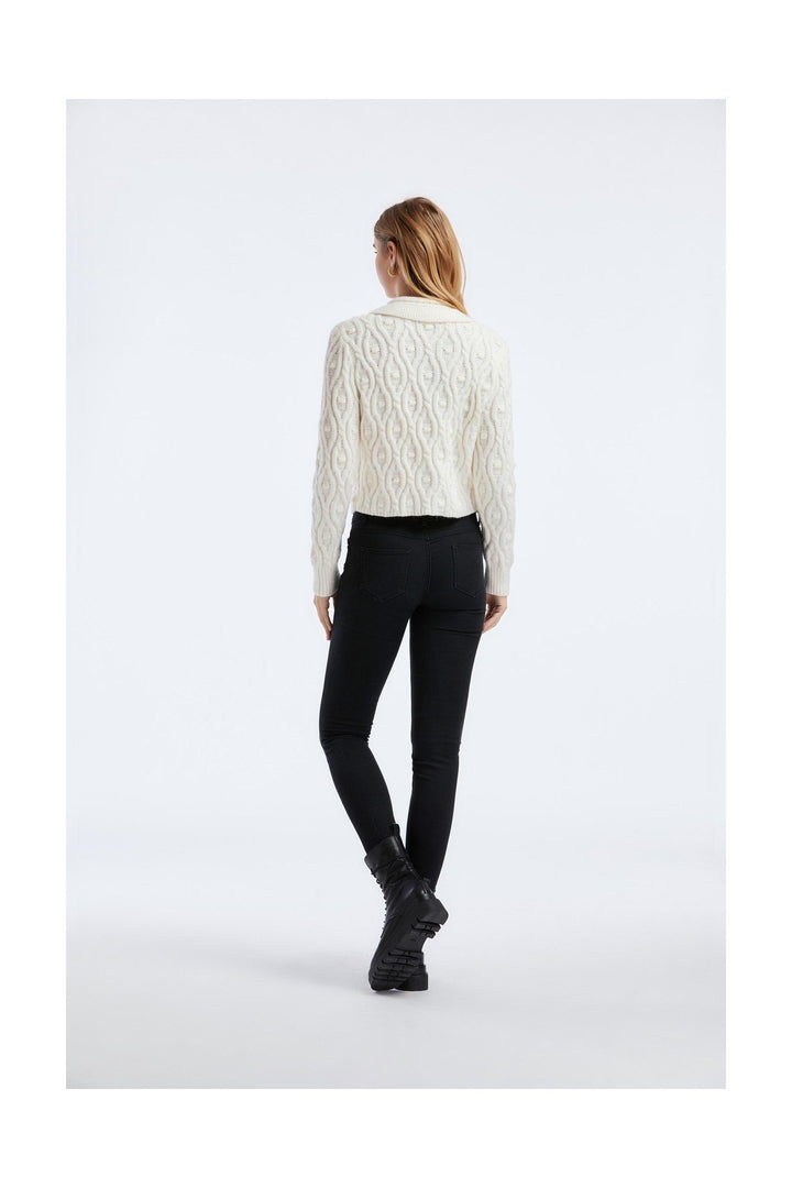 White Long Sleeve Gilet Sweater - Full Back View