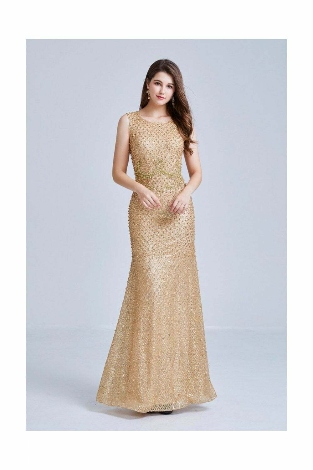 Gold Glitter & Ball Sleeveless Maxi Dress