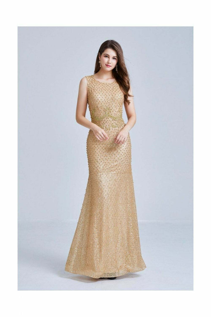Gold Glitter & Ball Sleeveless Maxi Dress