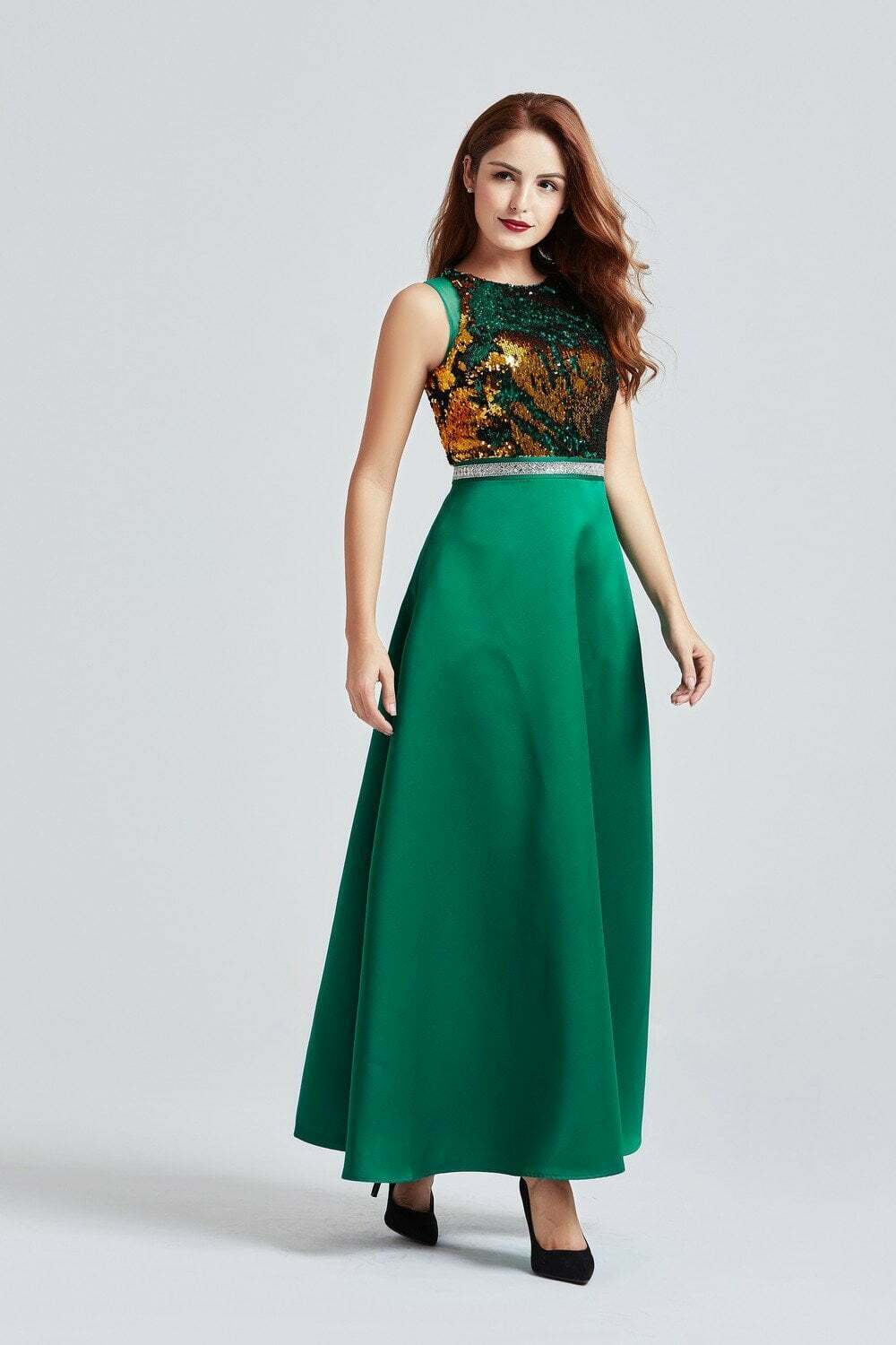 Green Maxi Bi-directional Sequin Dress - Front View