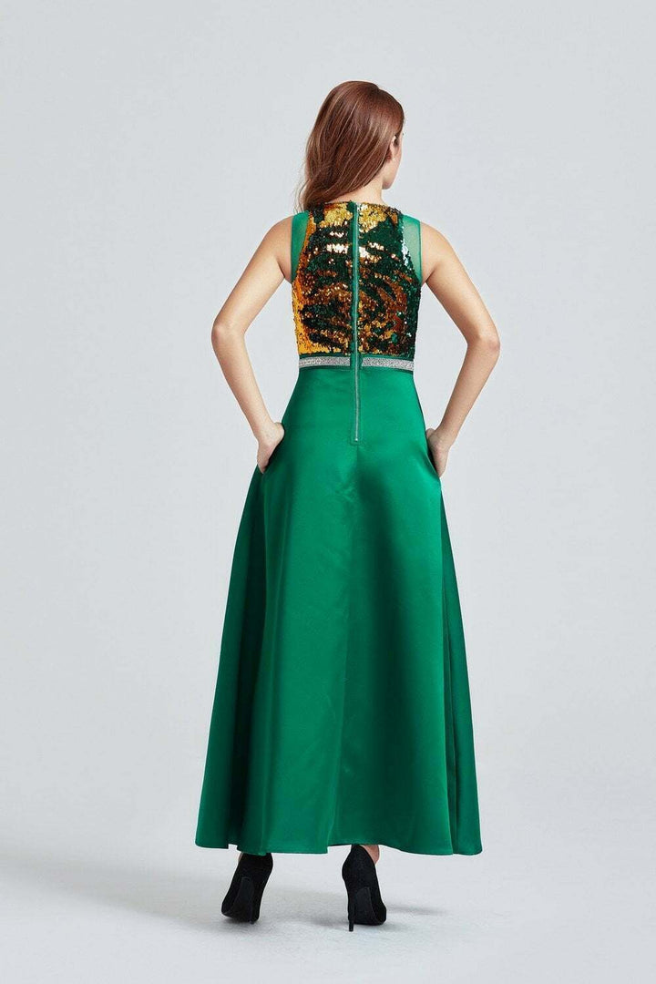 Green Maxi Bi-directional Sequin Dress - Back View