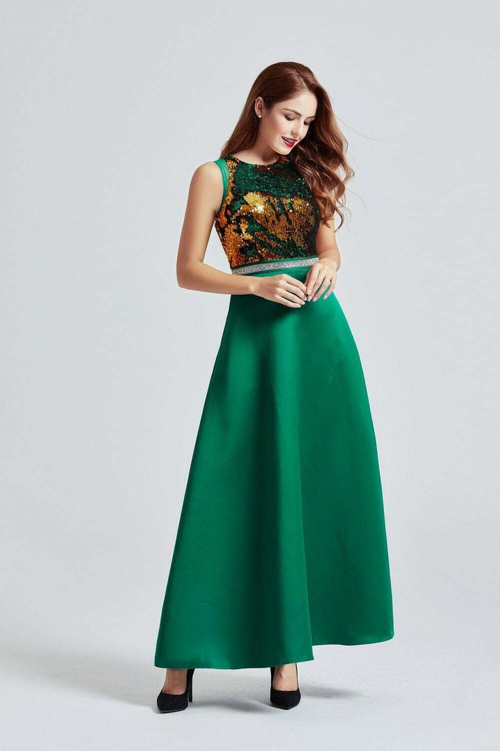Green Maxi Bi-directional Sequin Dress - Side Pose