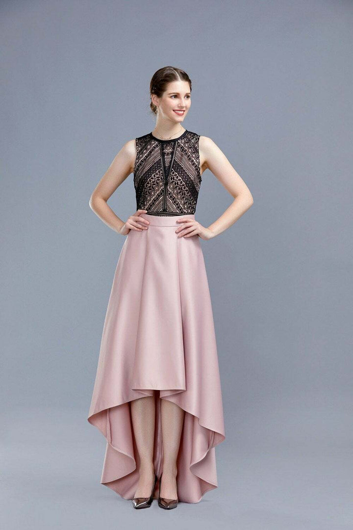 Nude Hi-Lo Frilled Paris Style Long Skirt - Front View