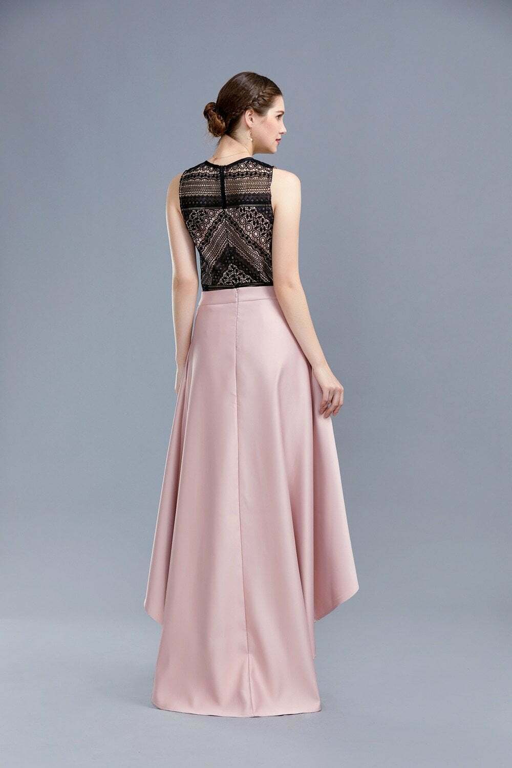 Nude Hi-Lo Frilled Paris Style Long Skirt - Back View