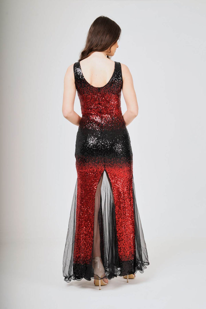 Two-Tone Sleeveless Gradient Sequin Maxi Dress