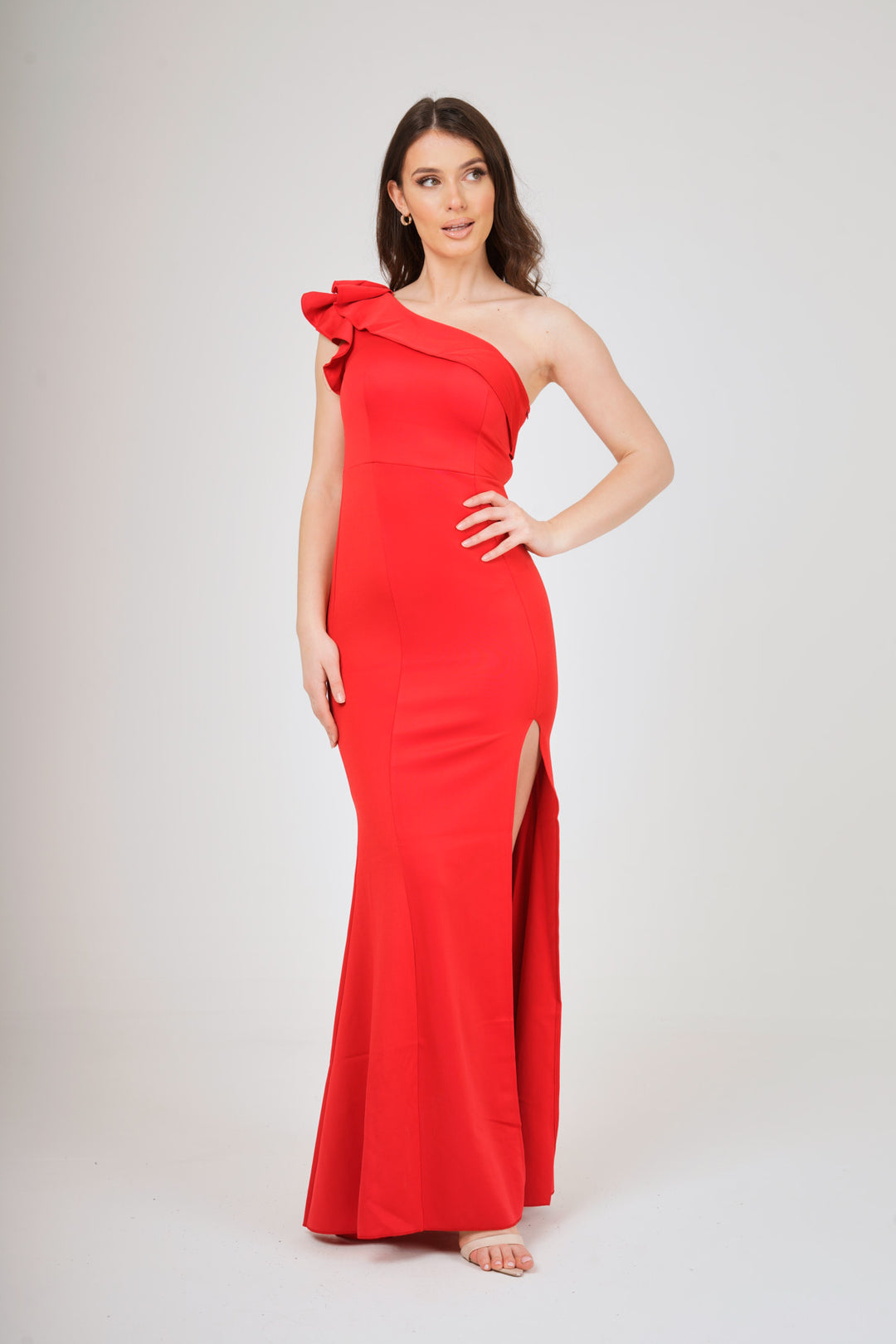 Frilled One Shoulder Maxi Dress