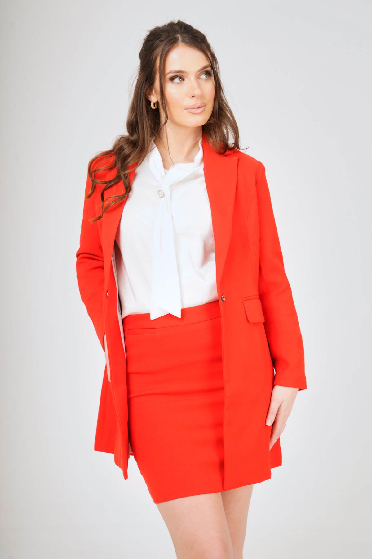 Red pencil hot sale skirt suit