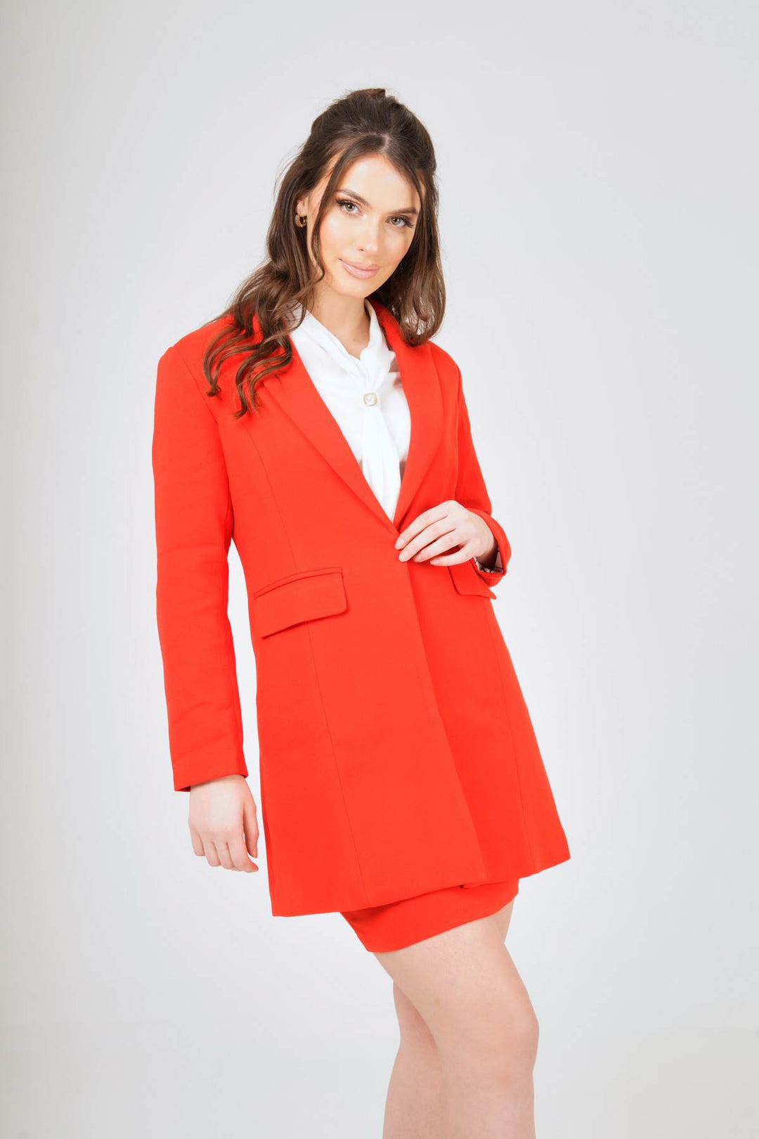 Red Long Blazer  Mini Skirt Suit